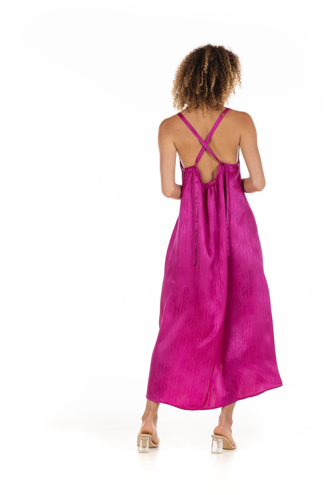 The Kailani Dress in Pink Sapphire Silk Back