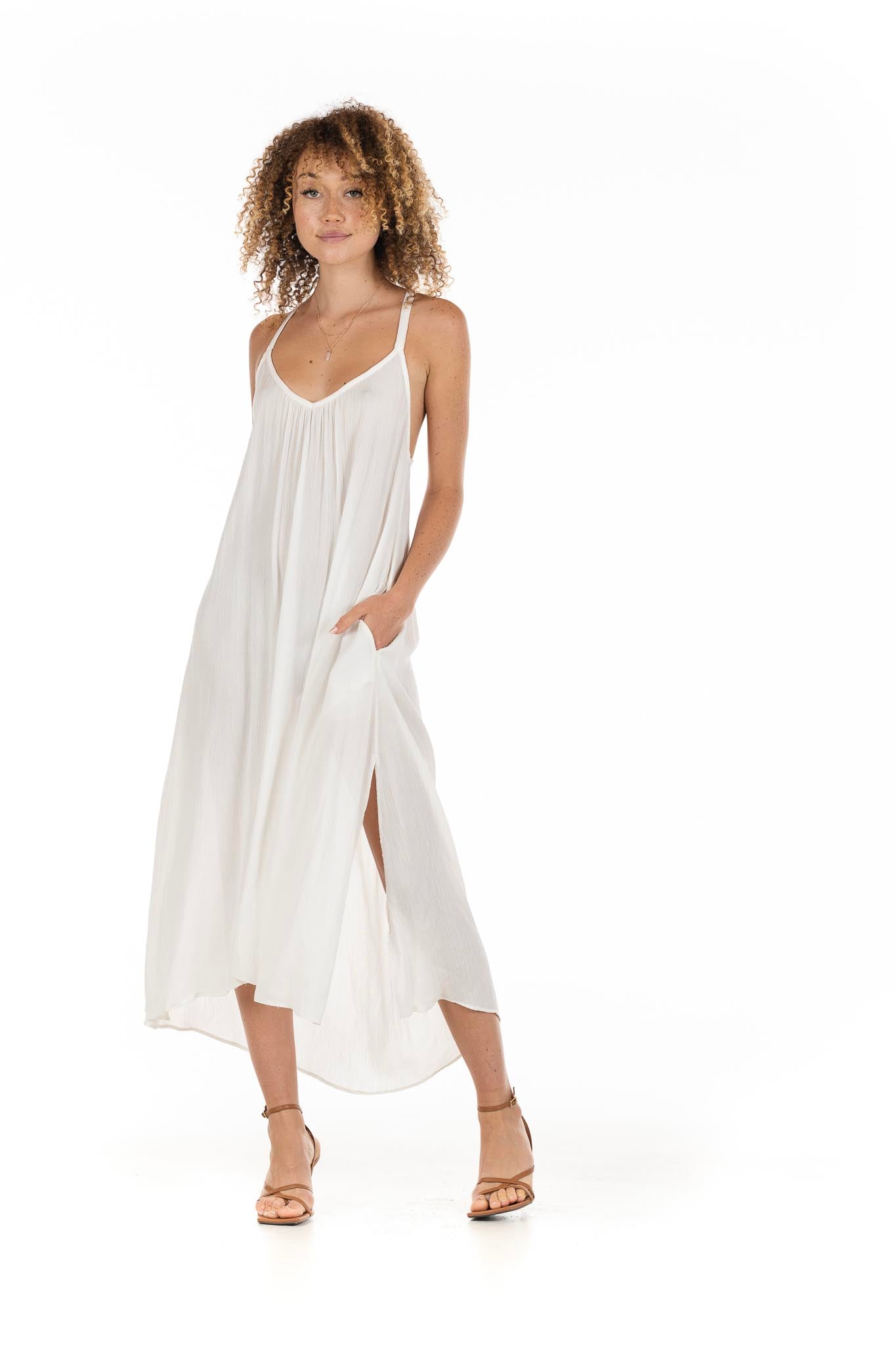 The Kailani Dress in Seashell Rayon Crepe Front